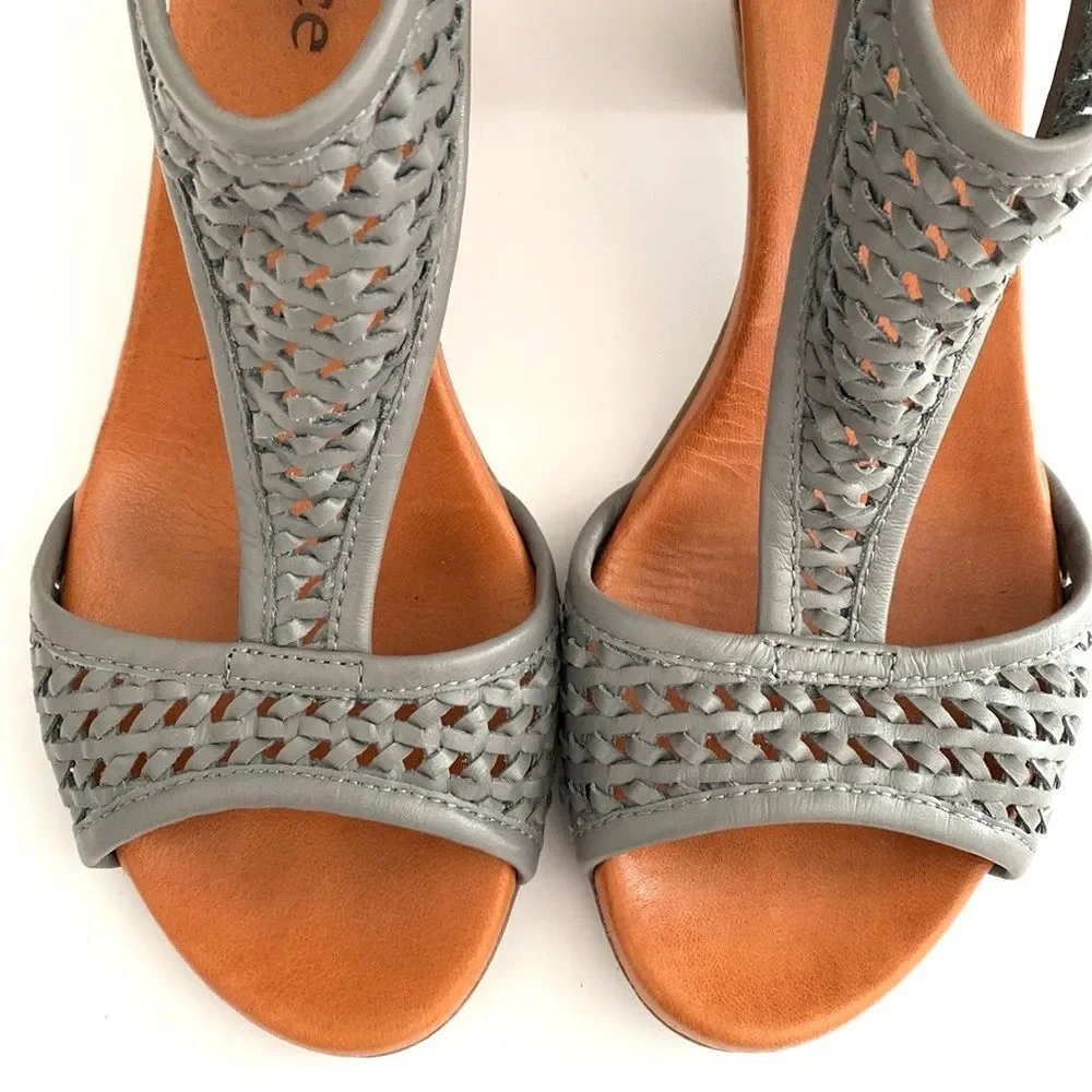 Sundance Gray Woven Leather Sandals 38 (US 7.5) Boho Chic Coastal